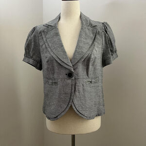 90s Y2K Womens Blazer Large Gray Short Puff Sleeve Puff Office Siren Cottagecore